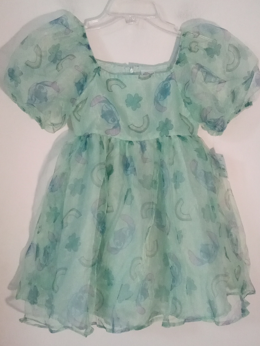 * Girls Stitch Green Puff-Sleeve Party Dress Large 10 12 NWT